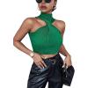 imageSweatyRocks Womens Sleeveless Halter Twist Front Crop Top Slim Fit Ribbed Knit Vest Tank TopsGreen