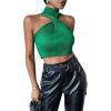 imageSweatyRocks Womens Sleeveless Halter Twist Front Crop Top Slim Fit Ribbed Knit Vest Tank TopsGreen