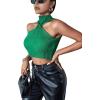 imageSweatyRocks Womens Sleeveless Halter Twist Front Crop Top Slim Fit Ribbed Knit Vest Tank TopsGreen
