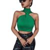 imageSweatyRocks Womens Sleeveless Halter Twist Front Crop Top Slim Fit Ribbed Knit Vest Tank TopsGreen