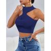 imageSweatyRocks Womens Sleeveless Halter Twist Front Crop Top Slim Fit Ribbed Knit Vest Tank TopsNavy Blue