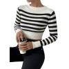 imageSweatyRocks Womens Striped Ribbed Knit Long Sleeve Round Neck Shirt Slim Fit Pullover Sweater Crop TopBlack White