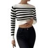 imageSweatyRocks Womens Striped Ribbed Knit Long Sleeve Round Neck Shirt Slim Fit Pullover Sweater Crop TopBlack White