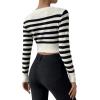 imageSweatyRocks Womens Striped Ribbed Knit Long Sleeve Round Neck Shirt Slim Fit Pullover Sweater Crop TopBlack White