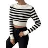 imageSweatyRocks Womens Striped Ribbed Knit Long Sleeve Round Neck Shirt Slim Fit Pullover Sweater Crop TopBlack White