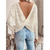 imageSweatyRocks Womens Twist Back Hollow Out Sweater Off The Shoulder Long Sleeve Knit Pullover TopsBeige