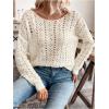 imageSweatyRocks Womens Twist Back Hollow Out Sweater Off The Shoulder Long Sleeve Knit Pullover TopsBeige