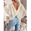 imageSweatyRocks Womens Twist Back Hollow Out Sweater Off The Shoulder Long Sleeve Knit Pullover TopsBeige