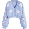 imageSweatyRocks Womens Cardigan Cartoon Long Sleeve Button Down V Neck Drop Shoulder Cropped Sweater TopsLight Blue
