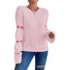 imageSweatyRocks Womens Casual Heart Print Round Neck Drop Shoulder Long Sleeve Knitted Pullover Sweater TopPink