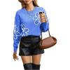 imageSweatyRocks Womens Casual Long Sleeve Round Neck Top Drop Shoulder Pattern Cable Knit Pullover SweaterBlue Floral