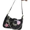 imageSweatyRocks Womens Casual Pattern Y2K Flap Handle Shoulder Bag Mini Chain Handbags PursesBlack and Pink