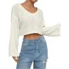imageSweatyRocks Womens Casual V Neck Off Shoulder Crochet Sweater Long Sleeve Pullover Loose TopsApricot