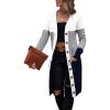 imageSweatyRocks Womens Color Block Button Front V Neck Long Sleeve Cardigan Soft Knit Long Coat SweaterBlack and White