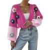 imageSweatyRocks Womens Graphic Embroidery Long Sleeve Loose Cardigan Open Front Knit Cardigan Crop SweaterHot Pink