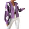 imageSweatyRocks Womens Graphic Embroidery Long Sleeve Loose Cardigan Open Front Knit Cardigan Crop SweaterMauve Purple