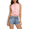imageSweatyRocks Womens High Neck Button Graphic Sleeveless Knit Sweater Tank Tops Crop TopPink B