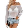 imageSweatyRocks Womens Long Sleeve Boat Neck Drop Shoulder Loose Fit Pullover Sheer SweaterWhite