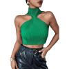 imageSweatyRocks Womens Sleeveless Halter Twist Front Crop Top Slim Fit Ribbed Knit Vest Tank TopsGreen