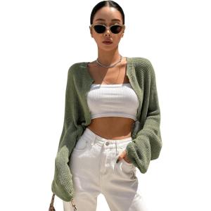 imageSweatyRocks Womens Casual Long Sleeve Ribbed Knit Top Open Front Cropped Cardigan SweaterGreen