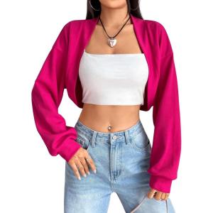 imageSweatyRocks Womens Casual Long Sleeve Ribbed Knit Top Open Front Cropped Cardigan SweaterHot Pink