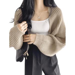 imageSweatyRocks Womens Casual Long Sleeve Ribbed Knit Top Open Front Cropped Cardigan SweaterKhaki