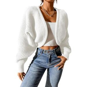 imageSweatyRocks Womens Casual Long Sleeve Ribbed Knit Top Open Front Cropped Cardigan SweaterWhite