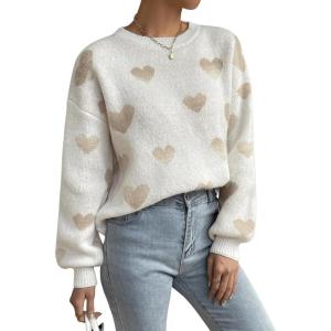 imageSweatyRocks Womens Casual Long Sleeve Round Neck Top Drop Shoulder Pattern Cable Knit Pullover SweaterKhaki