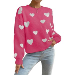 imageSweatyRocks Womens Casual Long Sleeve Round Neck Top Drop Shoulder Pattern Cable Knit Pullover SweaterPink White