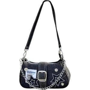 imageSweatyRocks Womens Casual Pattern Y2K Flap Handle Shoulder Bag Mini Chain Handbags PursesBlack