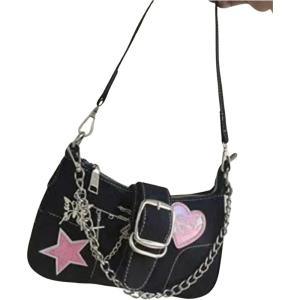 imageSweatyRocks Womens Casual Pattern Y2K Flap Handle Shoulder Bag Mini Chain Handbags PursesBlack and Pink