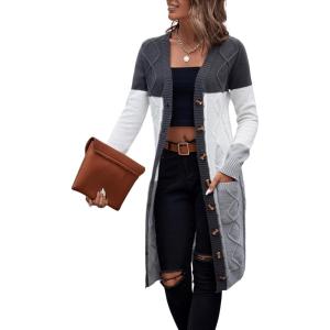 imageSweatyRocks Womens Color Block Button Front V Neck Long Sleeve Cardigan Soft Knit Long Coat SweaterMulticolor