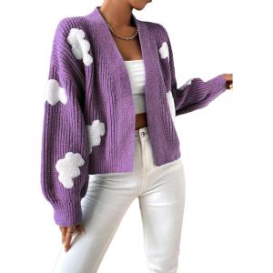 imageSweatyRocks Womens Graphic Embroidery Long Sleeve Loose Cardigan Open Front Knit Cardigan Crop SweaterMauve Purple