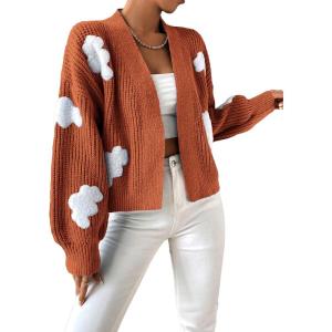 imageSweatyRocks Womens Graphic Embroidery Long Sleeve Loose Cardigan Open Front Knit Cardigan Crop SweaterOrange