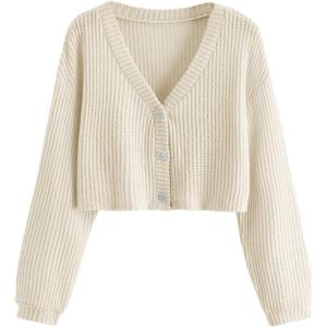 imageSweatyRocks Womens Long Sleeve Button Front V Neck Soft Knit Cardigan SweatersBeige