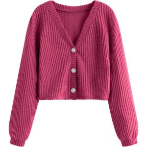 imageSweatyRocks Womens Long Sleeve Button Front V Neck Soft Knit Cardigan SweatersBright Pink