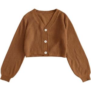 imageSweatyRocks Womens Long Sleeve Button Front V Neck Soft Knit Cardigan SweatersBrown