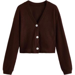 imageSweatyRocks Womens Long Sleeve Button Front V Neck Soft Knit Cardigan SweatersChocolate Brown