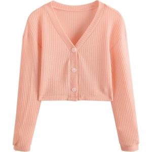 imageSweatyRocks Womens Long Sleeve Button Front V Neck Soft Knit Cardigan SweatersCoral Orange