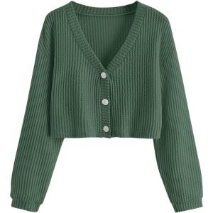 imageSweatyRocks Womens Long Sleeve Button Front V Neck Soft Knit Cardigan SweatersDark Green