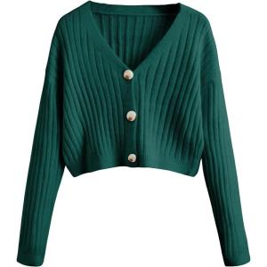 imageSweatyRocks Womens Long Sleeve Button Front V Neck Soft Knit Cardigan SweatersDeep Green
