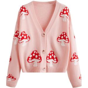 imageSweatyRocks Womens Long Sleeve Button Front V Neck Soft Knit Cardigan SweatersLight Pink