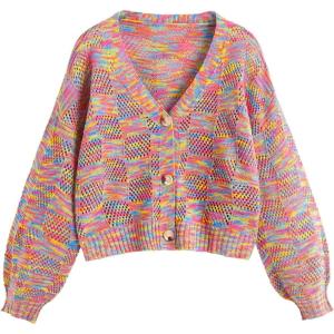 imageSweatyRocks Womens Long Sleeve Button Front V Neck Soft Knit Cardigan SweatersMulticolor