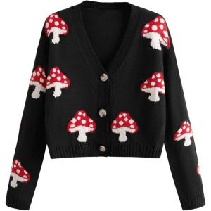 imageSweatyRocks Womens Long Sleeve Button Front V Neck Soft Knit Cardigan SweatersMushroom Black