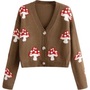 imageSweatyRocks Womens Long Sleeve Button Front V Neck Soft Knit Cardigan SweatersMushroom Brown