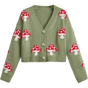 imageSweatyRocks Womens Long Sleeve Button Front V Neck Soft Knit Cardigan SweatersMushroom Green