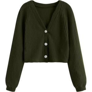 imageSweatyRocks Womens Long Sleeve Button Front V Neck Soft Knit Cardigan SweatersPale Green