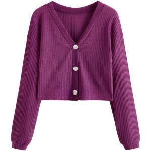 imageSweatyRocks Womens Long Sleeve Button Front V Neck Soft Knit Cardigan SweatersPlain Purple