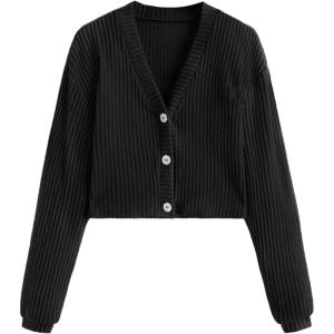 imageSweatyRocks Womens Long Sleeve Button Front V Neck Soft Knit Cardigan SweatersPure Black