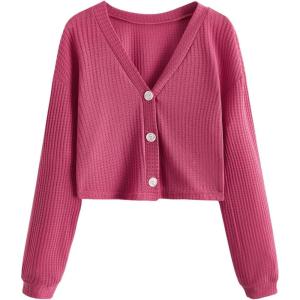 imageSweatyRocks Womens Long Sleeve Button Front V Neck Soft Knit Cardigan SweatersRed Violet